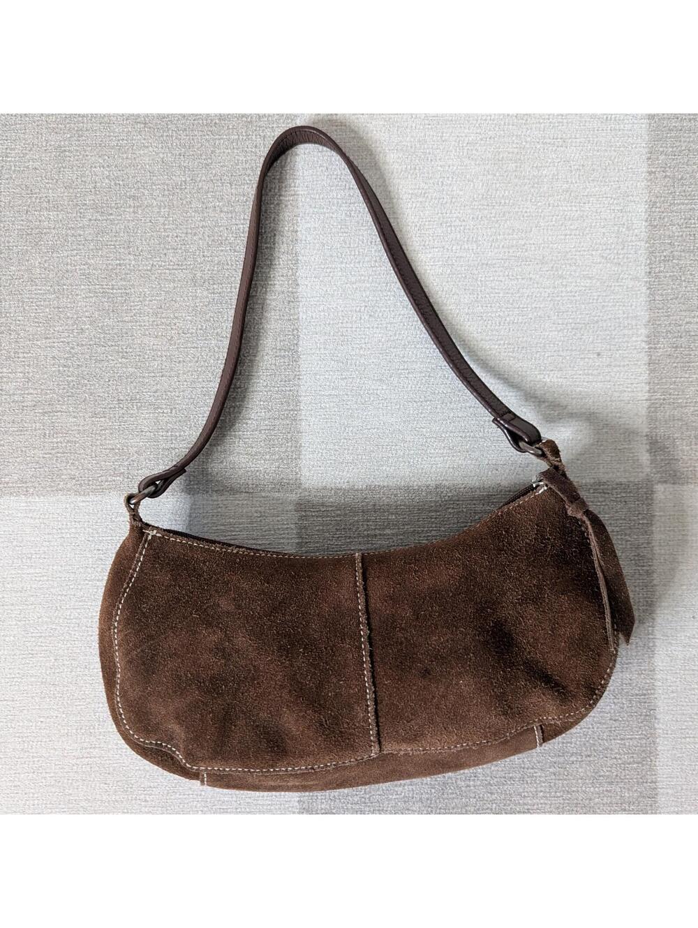 Vintage handmade suede baguette shoulder bag - Picture 2 of 6